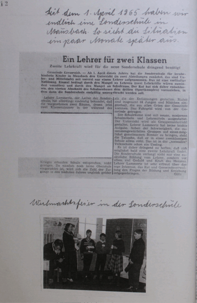 Zeitungsartikel 1. April 1965 Sonderschule Mausbach